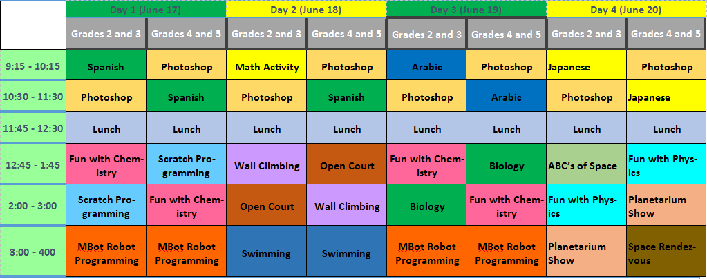 Day Camp 2019 Schedule